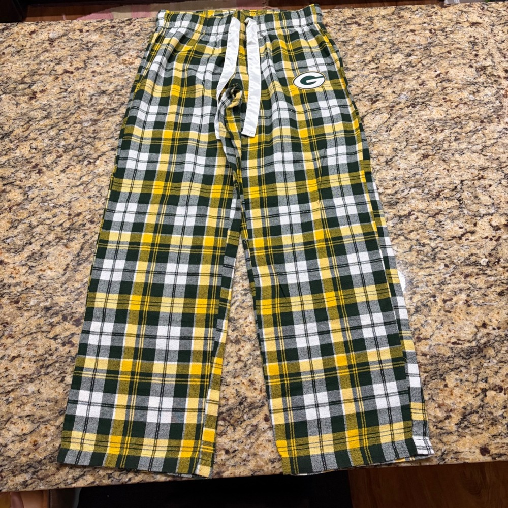 Green Bay Packers NFL Team Apparel Women Plaid Flannel Pajama Pants Green S ws